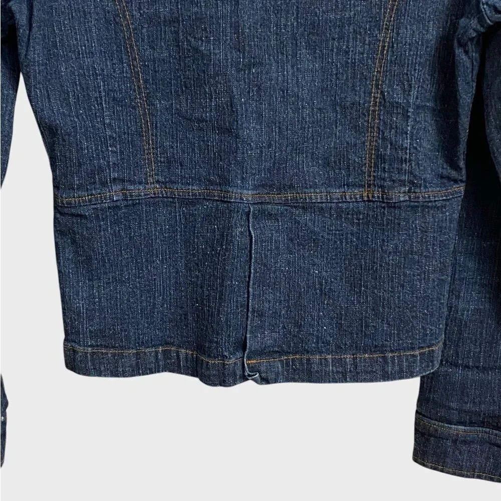 Tulle Women's Three-Button Denim Jacket Sz L Fitted Pockets Retro Chic Coquette